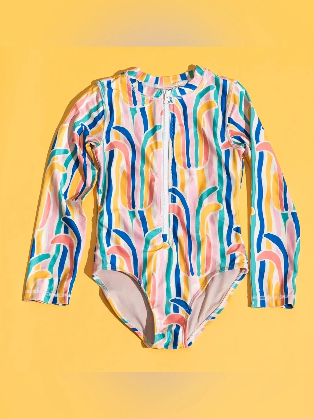 Tea Collection Rainbow Stripe Print Long Sleeve Rashguard One Piece Swimsuit 12